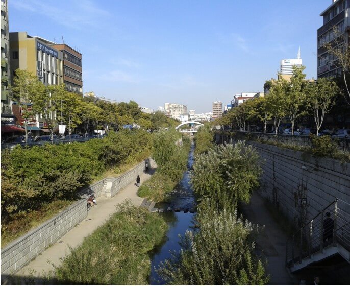 Cheonggyecheon stream restoration in Seoul An elevated highway was removed to daylight the original stream bed PhotoDavid Maddox