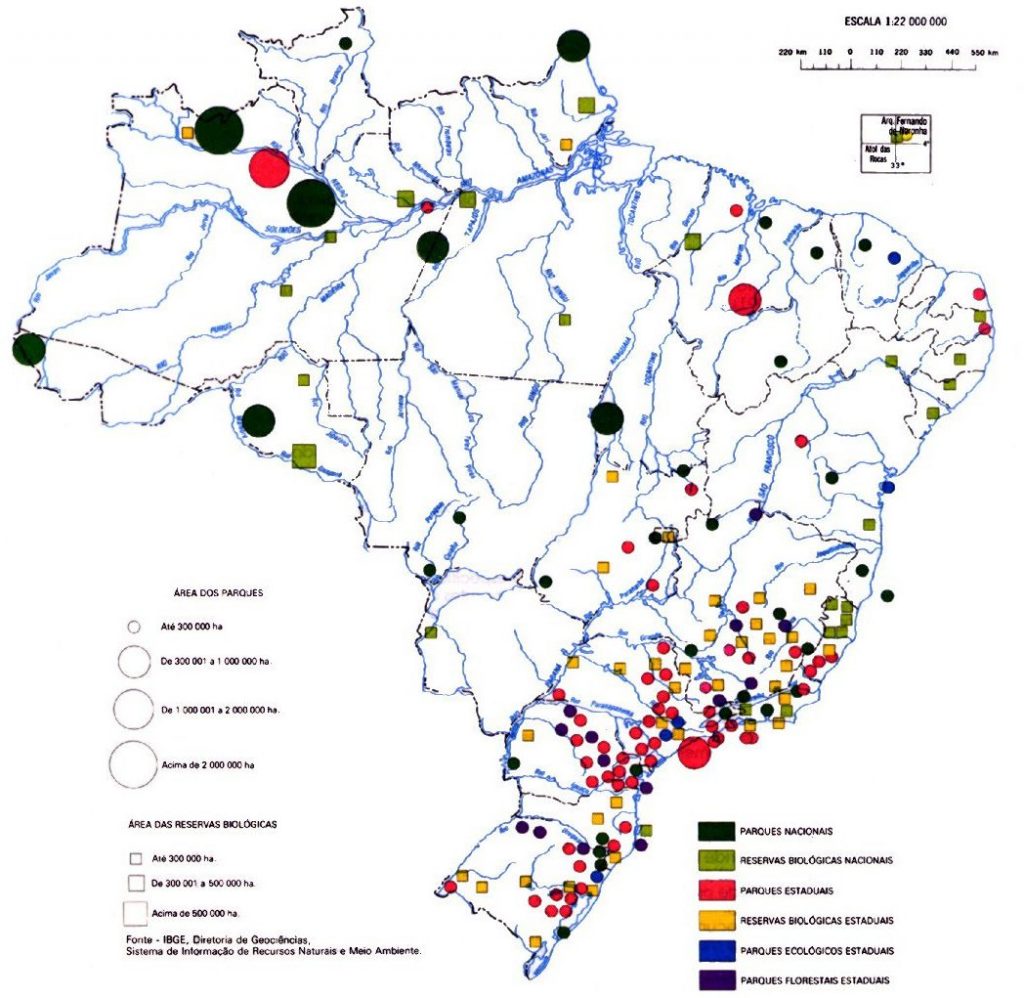 Mapa dos Parques e Reservas Nacionais do Brasil