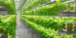 Imagem do interior de uma estufa de plantas para simbolizar fazenda vertical